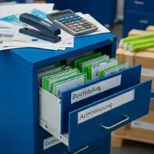 KI-generiertes Bild: Aktenschrank mit Belegen