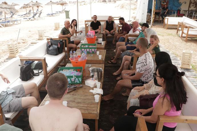 the team on the beach